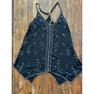 NEW $128 Intimately Free People Tunic Black Silver Sequin Beaded Halter Top XS